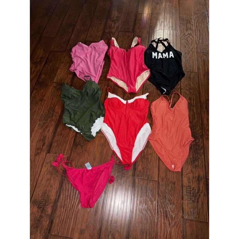 7pc Women’s Swimsuit Bundle Size L – 6 One-Pieces + Pink Bikini Bottom